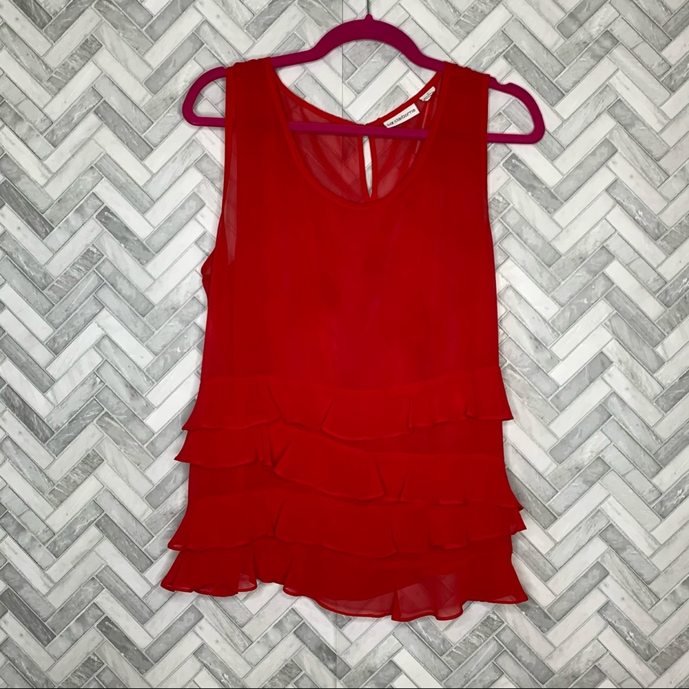 Liz Claiborne sheer tank top with ruffle detail.